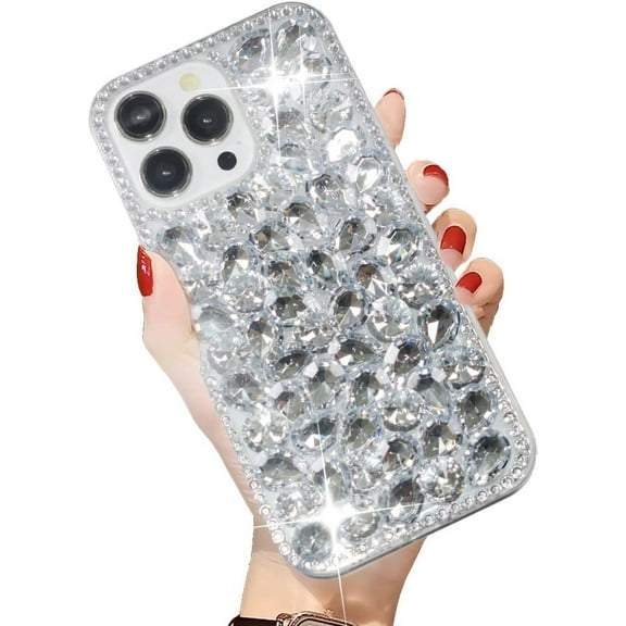 iPhone 14 Pro Max Bling Glitter Case,Luxury Shiny Diamond Crystal Rhinestone Sparkly Jewelled Gemstone 3D Handmade Clear Cover Case for Women Girls with iPhone iPhone 14 Pro Max 6.7''
