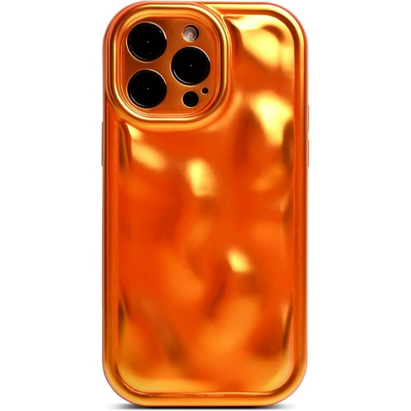 for iPhone 14 Pro Max Case (2022 6.7"),Cute Glitter 3D Stone Pattern Design Soft Laser Water Ripple Shockproof - Lens Protection Colorful Pearl Light Bling Phone Case,Gradient Orange