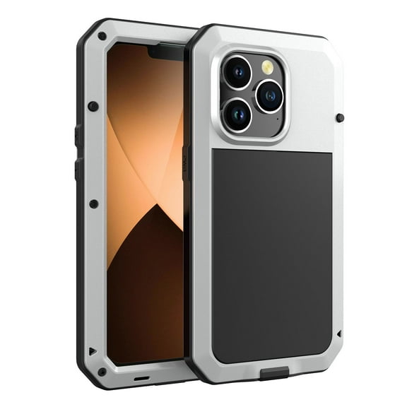 for iPhone 14 Pro Max Case, 360 Full Body Protective Cover Heavy Duty Shockproof Armor Aluminum Alloy Metal Case with Silicone Built-in Screen Protector for iPhone 14 Pro Max 6.7",Silver
