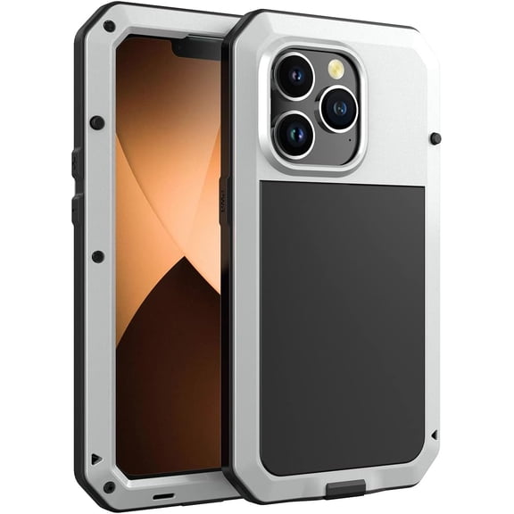 For iPhone 14 Pro Max Case,360 Full Body Protective Cover Heavy Duty Shockproof Tough Armour Aluminum Metal Case with Silicone Built-in Screen Protector for iPhone 14 Pro Max 6.7"