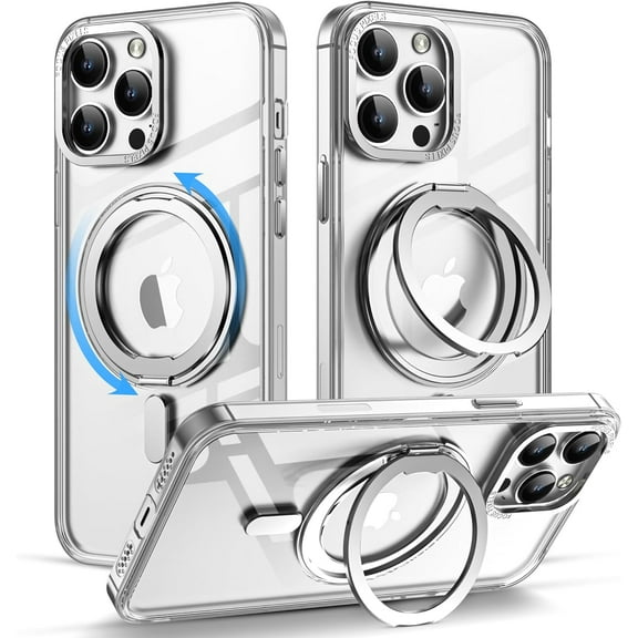 for iPhone 14 Pro Max Case with 360° Rotatable Magnetic Ring Stand [Compatible with Mag-Safe][Military-Grade Protection] Clear Magnetic Phone Case for iPhone 14 Pro Max Phone Case 6.7", Clear