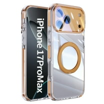 for iPhone 14 Pro Max Case with 360° Spin Magnetic Ring Stand [Compatible with MagSafe] [Camera Lens Protection], Clear Cover Anti-Yellowing Protection Cases for iPhone 14 Pro Max, Orange