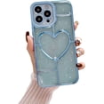 thumbnail image 1 of iPhone 14 Pro Max Case, 3D Hollow Love Heart Pattern, Luxury Plating with Bling Sparkly Glitter Case,Soft TPU Shockproof Protective Case for 14 Pro Max for Women Girls, Light Blue, 1 of 13
