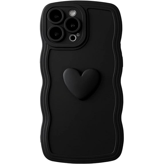iPhone 14 Pro Max Case (6.7" 2022) - 3D Love Heart Wavy Frame, Soft TPU Shockproof Cover for Women Girls, Black