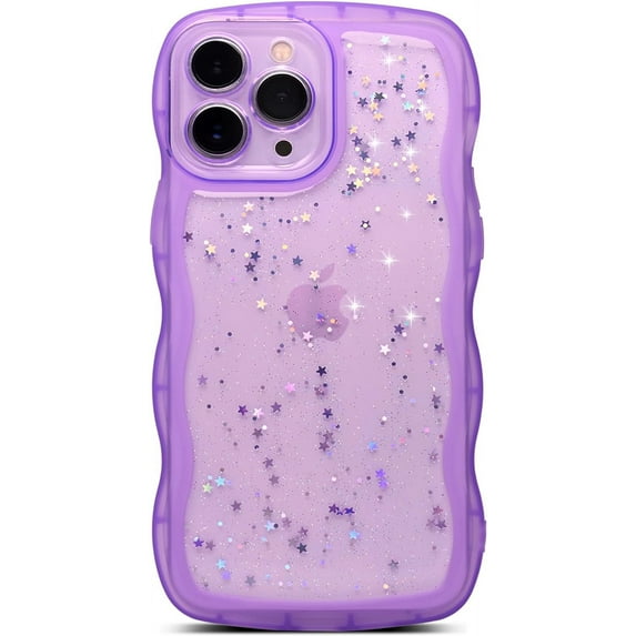 for iPhone 14 Pro Max Case 6.7", Curly Wave Design Transparent Bling Glitter Shiny Case Cute Clear Transparent Full Protection Soft TPU Shockproof Phone Cover(Purple, for iPhone 14 Pro Max)
