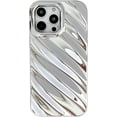 thumbnail image 1 of for iPhone 14 Pro Max Case 6.7" Curly Wave Frame Shockproof Phone Cover 3D Water Ripple Pattern Camera Lens Protection Bling Plating Soft TPU Case for Women Girls(Silver,for iPhone 14 Pro Max), 1 of 12