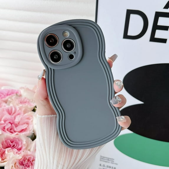 for iPhone 14 Pro Max Case 6.7 Inch Curly Wave Frame Phone Case Cute Design Color Aesthetic Phone Case Soft TPU Shockproof Protective Bumper Case Cover for Girls, Gray