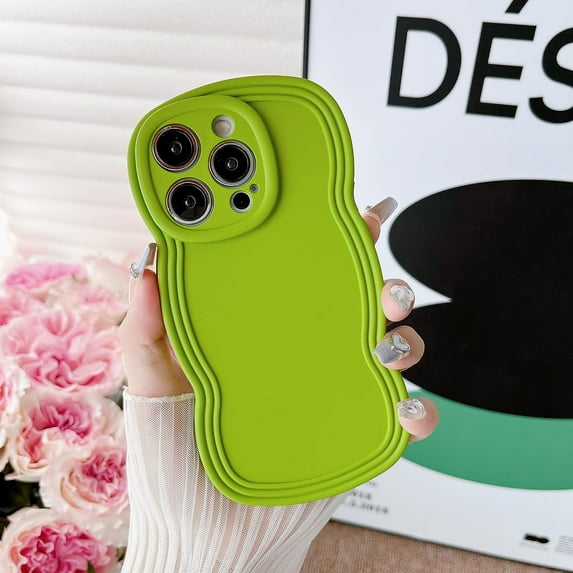 for iPhone 14 Pro Max Case 6.7 Inch Curly Wave Frame Phone Case Cute Design Color Aesthetic Phone Case Soft TPU Shockproof Protective Bumper Case Cover for Girls, Green