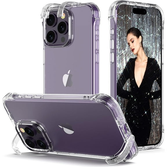 for iPhone 14 Pro Max Case, 6.7 inch Phone Stand and Hang Modes, Military-Grade Drop Protection, Support Wireless Charging, TPU Back Cover with 4 Hooks, Phone Case for 14 Pro Max, Clear