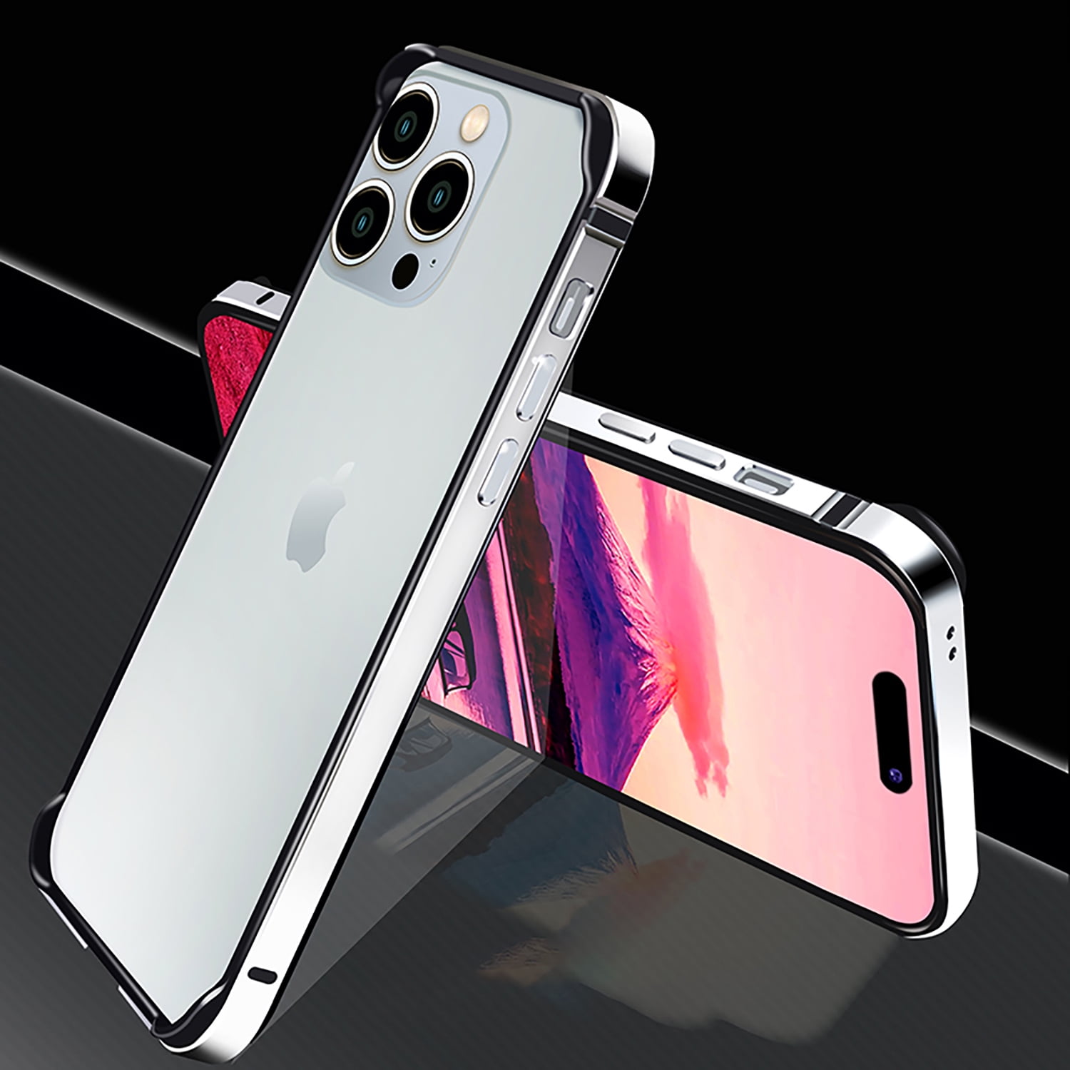 For iPhone 16 Pro Max 15 14 13 Pro Slim Metal Bumper Case