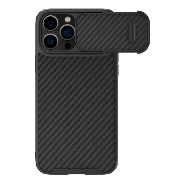 for iPhone 14 Pro Max Case with Camera Cover [Built-in Torsion Spring] Carbon Fiber Slim Fit Skin-friendly Shockproof Cover for Apple iPhone 14 Pro Max 6.7 inch,Black
