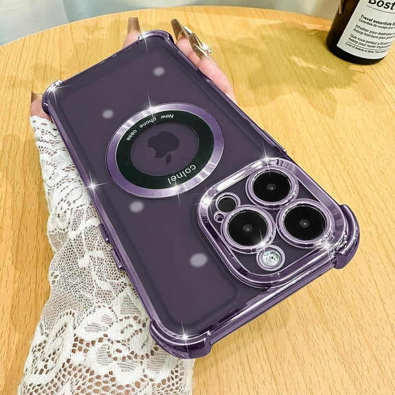 for iPhone 14 Pro Max Case with Camera Lens Protector Wireless Charger Magnetic Anti-Scratch (Support for Magsafe) Protective Slim Electroplate Screen Protector Case for Girls Women -Purple