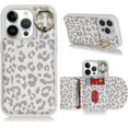thumbnail image 1 of for iPhone 14 Pro Max Case with Card Holder - Credit Card Slot,RFID Blocking,360°Rotating Ring Kickstand and PU Leather Cute Wallet Cover for Women(White Leopard), 1 of 16