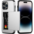 thumbnail image 1 of iPhone 14 Pro Max Case with Card Holder Heavy Duty Protective Dual Layer Shockproof Hidden Card Slot Slim Wallet Case for iPhone 14 Pro Max for Women&Men(Silver), 1 of 14