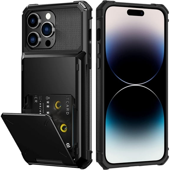 For iPhone 14 Pro Max Case with Card Holder[Store 5 Cards]Dual Layer Heavy Duty Shockproof iPhone 14 Pro Max Wallet Case with Hidden Card Slot Large Storage Case for iPhone 14 Pro Max(Black)
