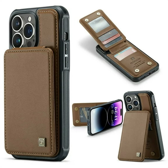 for iPhone 14 Pro Max Case with Card Holder, for iPhone 14 Pro Max Wallet Case with RFID Blocking, Magnetic Closure Back Card Holder Kickstand Premium PU Leather Durable Shockproof Case,Brown