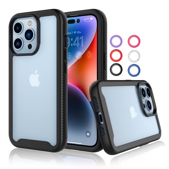 iPhone 14 Pro Max Case, Case Cover for 2022 iPhone 14 Pro Max 6.7", Njjex Hard Plastic Full-Body Rugged Transparent Clear Back Bumper Case Cover for Apple iPhone 14 Pro Max -Black