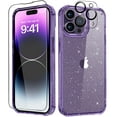thumbnail image 1 of for iPhone 14 Pro Max Case Clear Glitter, with Screen Protector + Camera Protector, [Military-Grade Protective] [Non-Yellowing] Slim Shockproof Women Cute Bumper Cover 6.7" 2022 (Light Purple), 1 of 14