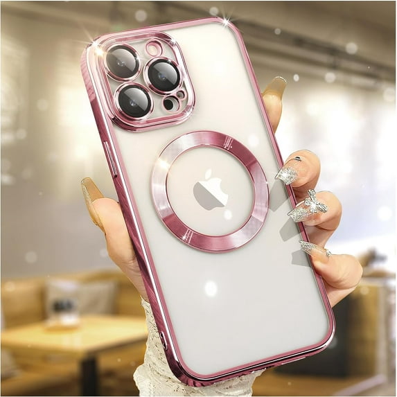 for iPhone 14 Pro Max Case Clear with MagSafe Full Protection Case Compatible with Camera Lens Protector Elegant Anti-Scratch Case Cover 6.7 Inch - Pink