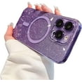 thumbnail image 1 of for iPhone 14 Pro Max Case Clear Magnetic Glitter Phone Cases [Compatible with MagSafe] Gradient Sparkle Full Camera Lens Protector Slim Shockproof Protective Cover Women Girls - Purple, 1 of 8