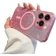 thumbnail image 1 of for iPhone 14 Pro Max Case Clear Magnetic Glitter Phone Cases [Compatible with MagSafe] Gradient Sparkle Full Camera Lens Protector Slim Shockproof Protective Cover Women Girls- Pink, 1 of 6