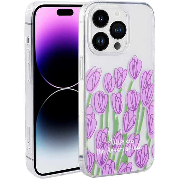 iPhone 14 Pro Max Case, Clear Ultra Slim Shockproof Kawaii TPU Phone Case for iPhone 14 Pro Max 2022 (6.7 Inch) Cute Cover for Girls and Women, Purple - Tulip