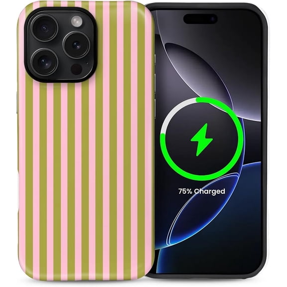 for iPhone 14 Pro Max Case,Compatible with MagSafe,Cute Striped Phone Case Shockproof Soft TPU and Hard PC Protective Phone Cover for Women Girls,Pink Green Stripes