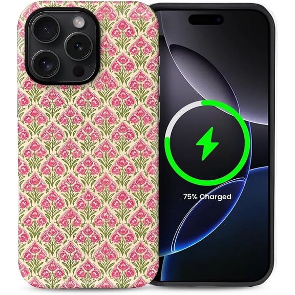 for iPhone 14 Pro Max Case, Compatible with MagSafe, Dual-Layer Hard Shell, Silicone Cover, Full Body Protection Shockproof Case for iPhone 14 Pro Max-Retro Pink Flowers Aesthetic