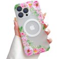 thumbnail image 1 of for iPhone 14 Pro Max Case Compatible with MagSafe, Floral Print Magnetic Translucent Matte Lens Camera Protection Flower Phone Case for iPhone 14 Pro Max for Women Girls - Pink, 1 of 7