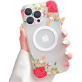 thumbnail image 1 of for iPhone 14 Pro Max Case Compatible with MagSafe, Floral Print Magnetic Translucent Matte Lens Camera Protection Flower Phone Case for iPhone 14 Pro Max for Women Girls - Red, 1 of 11