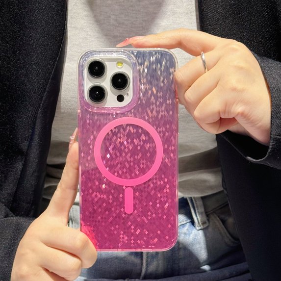 For iPhone 14 Pro Max Case,Compatible with MagSafe,Luxury Bling Glitter Hybrid Rubber TPU Magnetic Gradient Color for Women Girls Shockproof Phone Bumper For iPhone 14 Pro Max,Pink