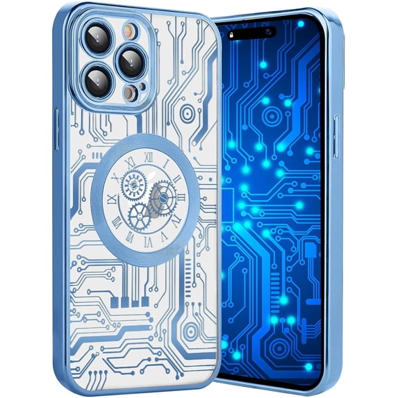 for iPhone 14 Pro Max Case, Compatible with Magsafe Magnetic Cases, Transparent Luxurly Plated Pattern Design for Men Women,Soft Shockproof Camera Lens Protective Back Cover, Light Blue