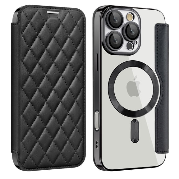 for iPhone 14 Pro Max Case Compatible with Magsafe, Slim Fit Flip Protective PU Leather Wallet Case with RFID Blocking Card Slot Build-in Len Protector for iPhone 14 Pro Max, Black