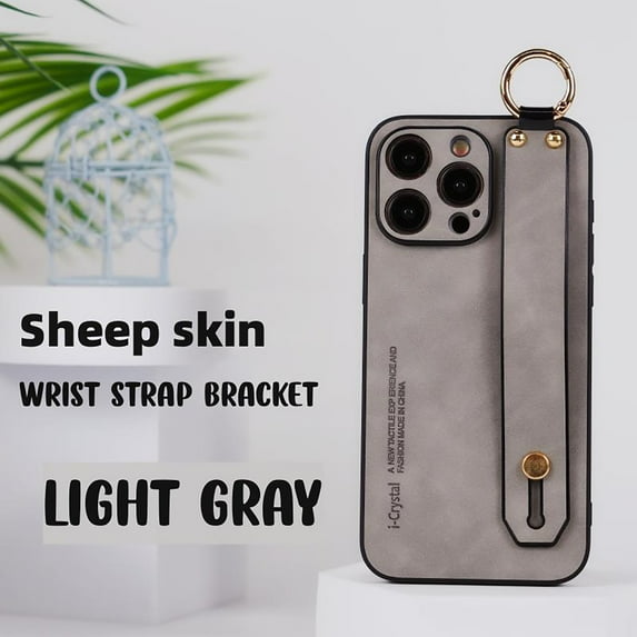 iPhone 14 Pro Max Case Cover, Allytech Vintage PU Leather Wristband Ring Holder Stand Bumper Anti-Scratch Protective Phone Case for Apple iPhone 14 Pro Max - Lightgray