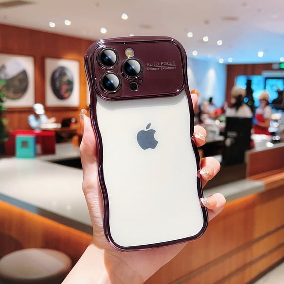for iPhone 14 Pro Max Case Curly Wave Design Edge Plating Shiny Case Cute Clear Transparent Camera Lens Full Protection Soft TPU Shockproof Phone Cover for iPhone 14 Pro Max Women Girls, Darkpurple