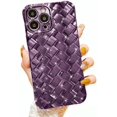 thumbnail image 1 of iPhone 14 Pro Max Case, Cute 3D Bling Plaid Design, Luxurly Plating Sparkle Mirror Case, Soft Silicone Shockproof Protective Back Cover for Women Girls（Purple）, 1 of 13