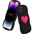 thumbnail image 1 of for iPhone 14 Pro Max Case Cute 3D Love Heart Curly Wave Shape Phone Cover Soft TPU Shockproof Full Camera Lens Protective Case for iPhone 14 Pro Max 6.7 Inch for Women Girl-Black, 1 of 6