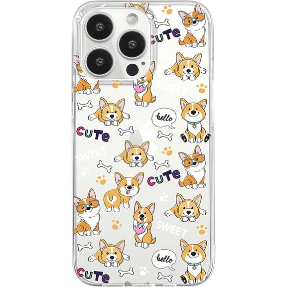 for iPhone 14 Pro Max Case, Cute Corgi Dog Style Fun Animal Pattern Funny Cartoon Design Transparent Soft TPU Protective Clear Case 6.7 inch (Cute Dogs)
