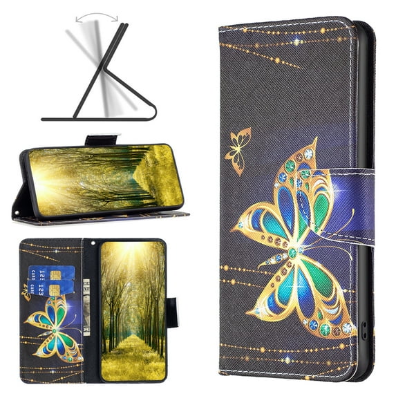 iPhone 14 Pro Max Case Cute Embossed Pattern Premium Leather Wallet Cover Flip Stand Credit Card Slots Pocket Holder Magnetic Closure Folio Case for iPhone 14 Pro Max, Big Butterfly