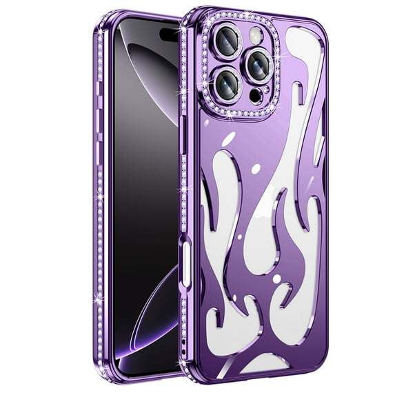 for iPhone 14 Pro Max Case with Diamond Frame & Hollow-out Back, Ultra Slim Lightweight PC Protective Phone Cover, Glitter Skin-Friendly Shockproof Cooling Design, Heat Dissipation, Darkpurple