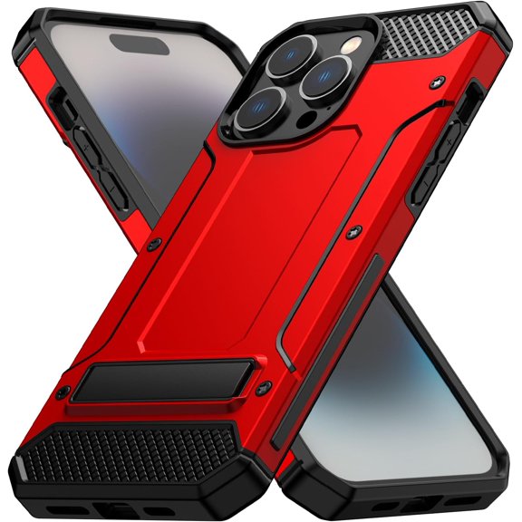 for iPhone 14 Pro Max Case,Dual Layer Military Grade Drop Protection iPhone 14 Pro Max Phone Case with Built in Kickstand Heavy Duty Protection Shockproof Case for iPhone 14 Pro Max,Red