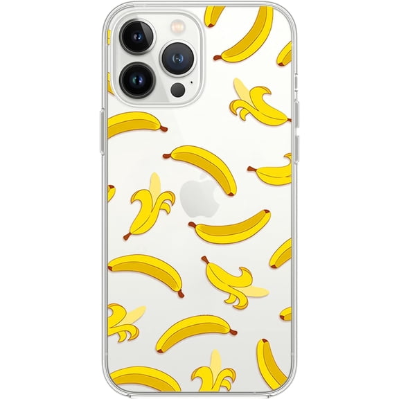 for iPhone 14 Pro Max Case, Fun Banana Style Cute Tropical Fruits Pattern Cartoon Design Transparent Soft TPU Protective Clear Case 6.7 inch (Banana Style)