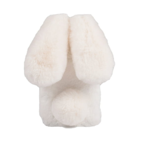 for iPhone 14 Pro Max Case for Girls, Luxury Women Cute Toy Warm Furry Fuzzy Soft Rabbit Ear Faux Fur Hair Plush Diamond Camera Frame Warm Winter Skin Case Cover for iPhone 14 Pro Max, White