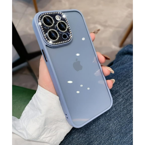 for iPhone 14 Pro Max Case Glitter Blue with Bling Camera Lens Protector Luxury Sparkly Diamond Clear Shockproof Anti-Scratch Phone Cover for Women Men