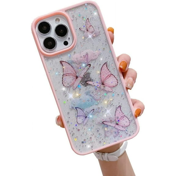 iPhone 14 Pro Max Case Glitter Butterfly Sparkle Case for Women Girls,Cute Slim Soft Silicone Gel Bling Phone Case Cover Compatible for Apple iPhone 14 Pro Max 6.7"