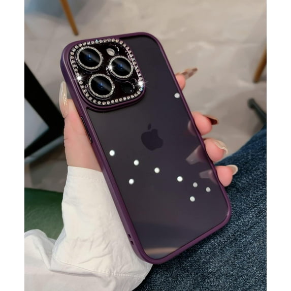 for iPhone 14 Pro Max Case Glitter Purple with Bling Camera Lens Protector Luxury Sparkly Diamond Clear Shockproof Anti-Scratch Phone Cover for Women Men