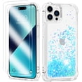 thumbnail image 1 of for iPhone 14 Pro Max Case Glitter, Shockproof Clear TPU iPhone 14 Pro Max Case with 2 Screen Protectors, Bling Light Blue Glitters iPhone 14 Pro Max Case for Women, 1 of 12