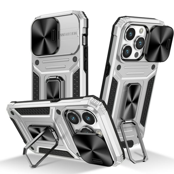 for iPhone 14 Pro Max Case Heavy Duty with Camera Cover, Build in Kickstand & Magnetic Car, Military Grade Armor Protection Cover,Sturdy Rugged Shockproof Case For iPhone 14 Pro Max, Silver