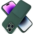 thumbnail image 1 of iPhone 14 Pro Max Case Liquid Silicone Card Slot Soft Screen Protector Cover Shockproof Anti Scratch Microfiber Lining Full Body Protection Shell for iPhone 14 Pro Max- Blackish Green, 1 of 12