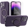 thumbnail image 1 of for iPhone 14 Pro Max Case Liquid Silicone Magsafe Magnetic Stand with Screen Protector Full Protection Slim Shockproof Protective Case Cover 6.7 Inch - Deep Purple, 1 of 11